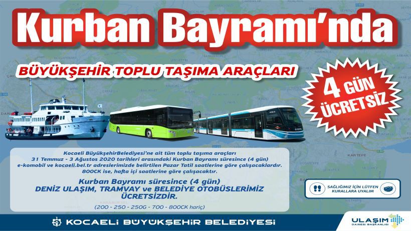 Bayramda ulaşım 4 gün boyunca ücretsiz