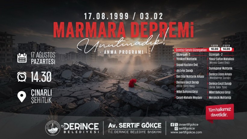 Deprem Şehitleri Derince´de Dualarla Anılacak