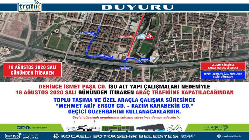 Derince’de geçici trafik düzenlemesi