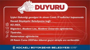 Büyükşehir’de tüm etkinliklere yılsonuna kadar ara verildi