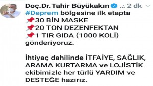 Büyükşehir’den İzmir deprem bölgesine yardım