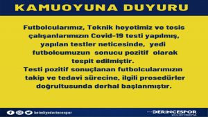 Derincespor'da 7 futbolcu pozitif çıktı